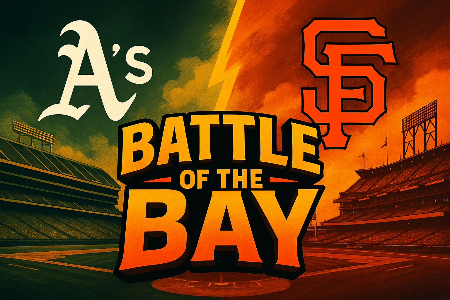 Battle of the Bay baseball banner with Giants and A’s logos