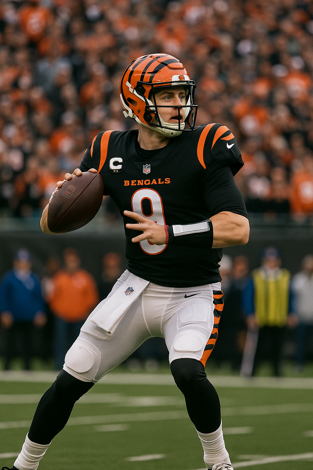 Joe Burrow preparing to throw a football