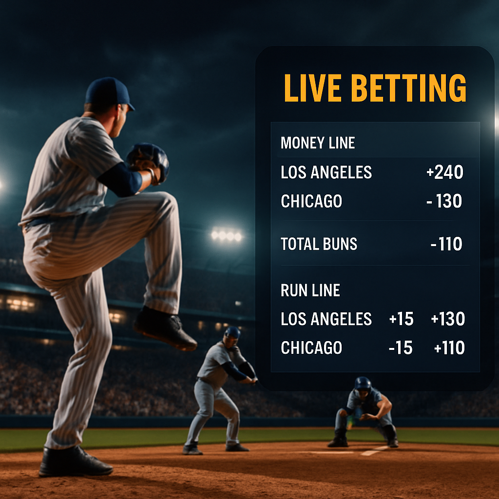 A graphic showing live in-game betting odds for an MLB game.