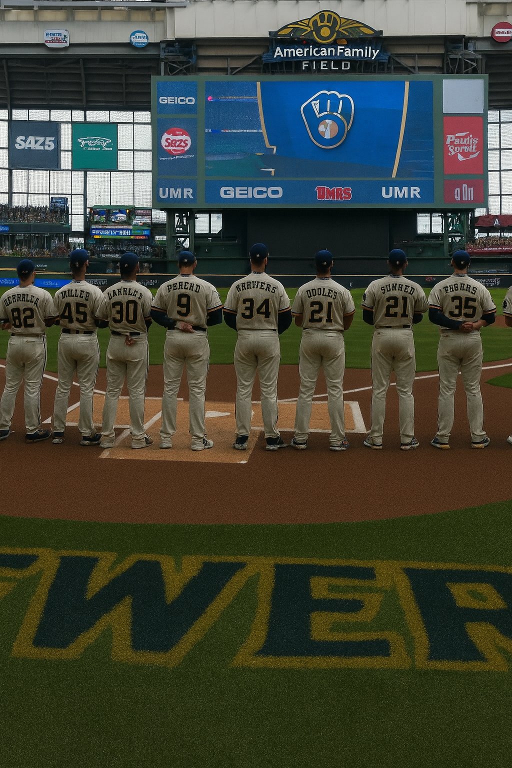 Milwaukee Brewers team on their home field