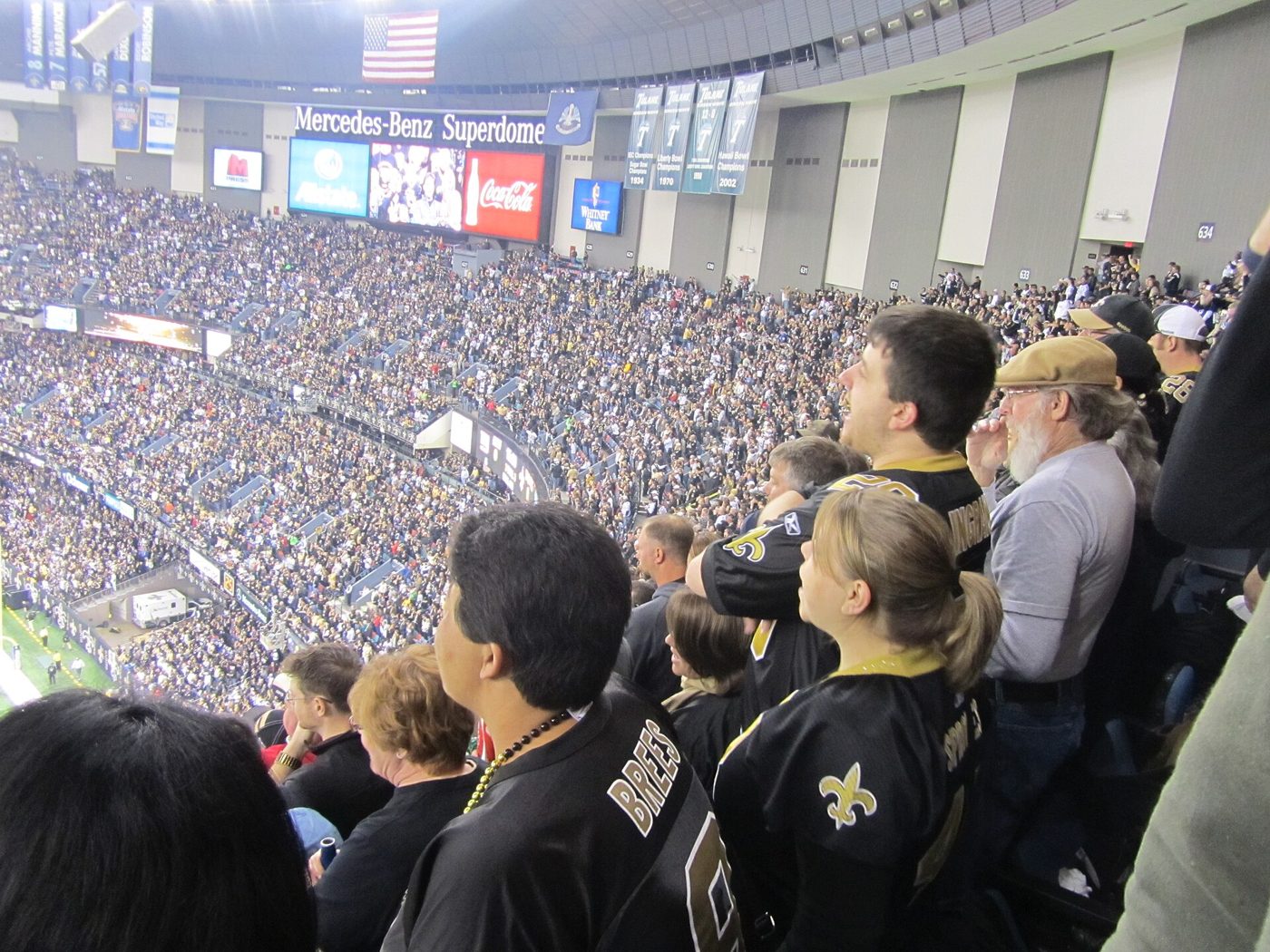 Saints fans in the upper deck of the Superdome during a home game