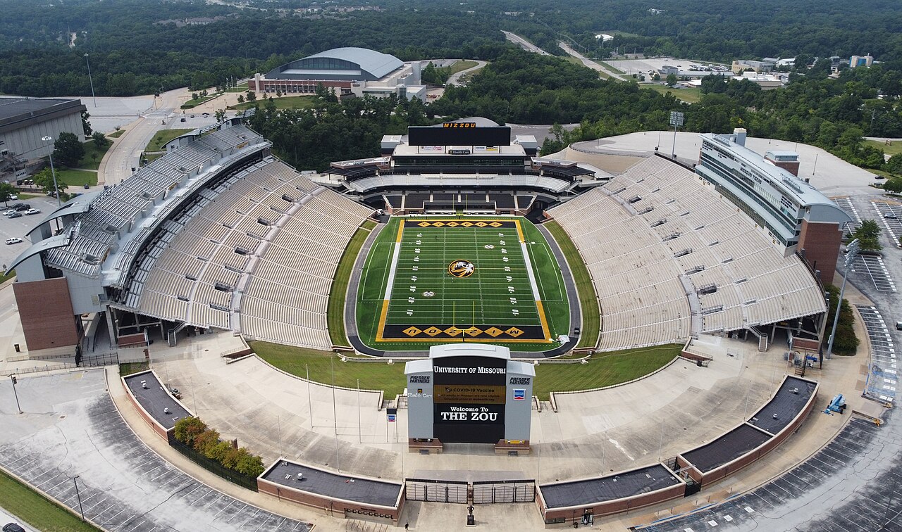 Aerial view of Faurot Field at Memorial Stadium in Columbia, Missouri