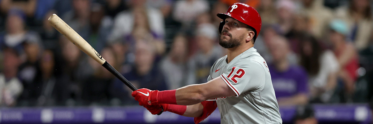 Kyle Schwarber takes a swing for the Philadelphia Phillies