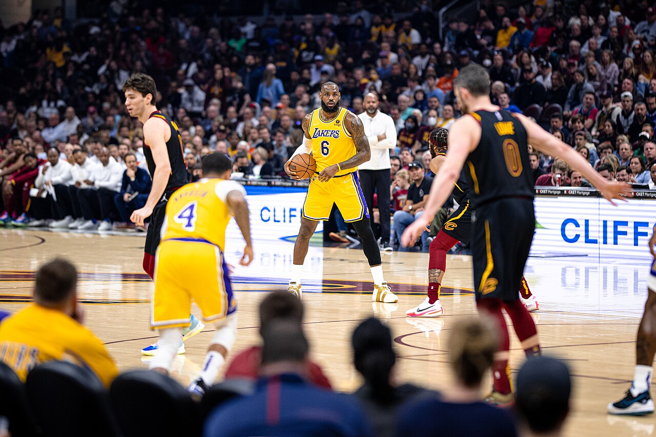 LeBron James in action delivering a play during a basketball game ahead of the Los Angeles Lakers vs Houston Rockets matchup at Crypto.com Arena on April 29, 2026