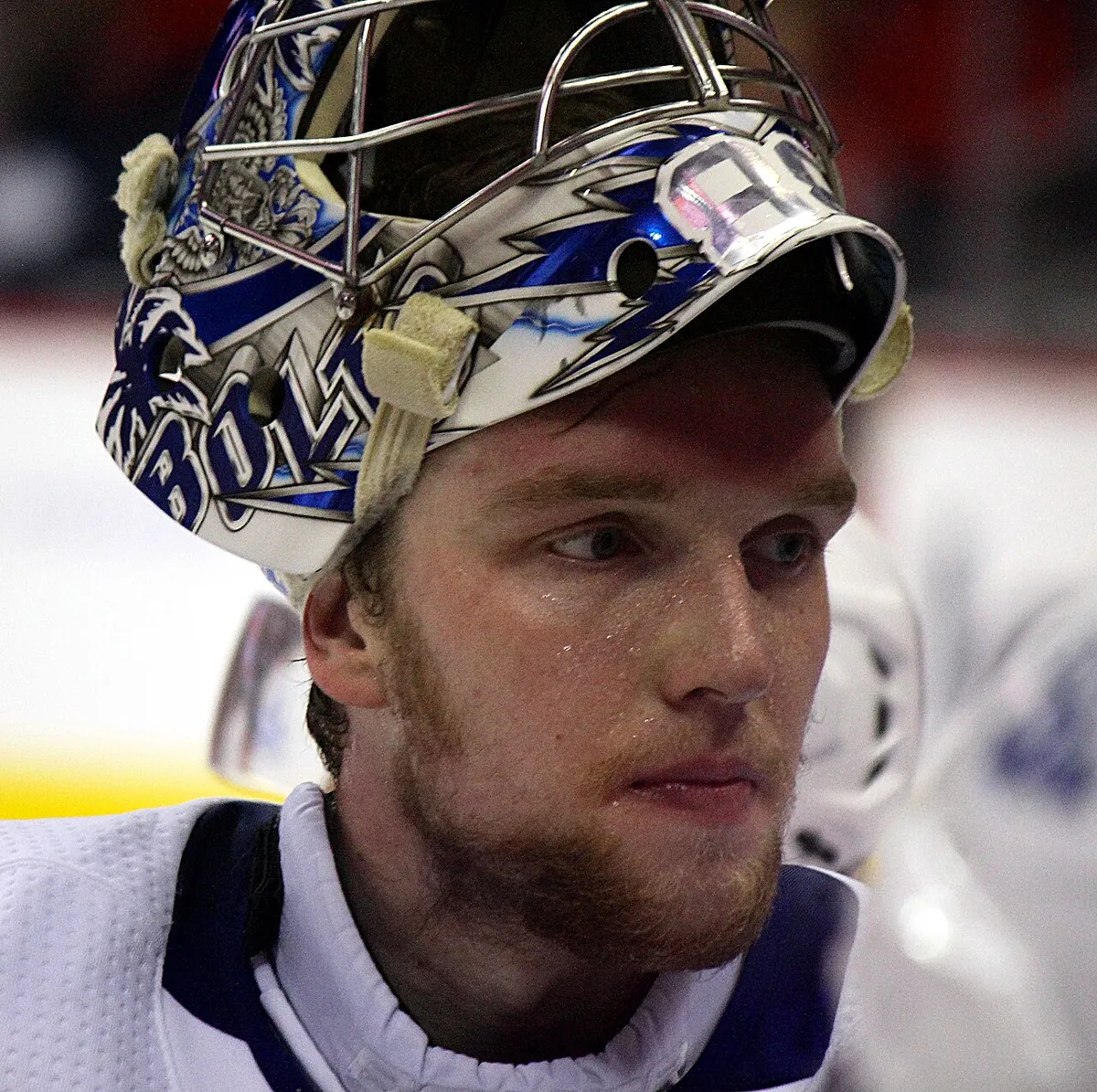 Tampa Bay Lightning goaltender Andrei Vasilevskiy in the crease, fresh off his 30-save Game 6 shutout to force Game 7 against the Montreal Canadiens at Amalie Arena