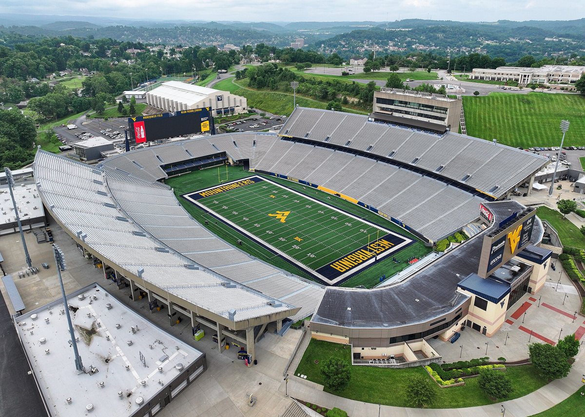 Aerial view of Mountaineer Field at Milan Puskar Stadium in Morgantown