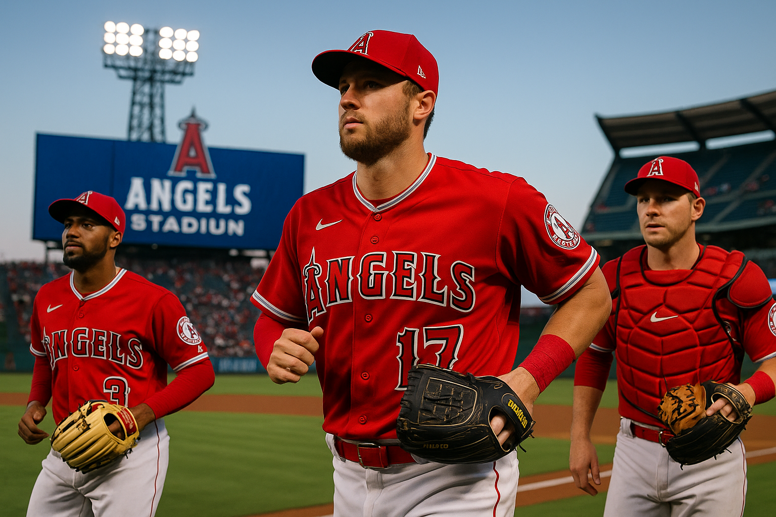Angels players in dugout