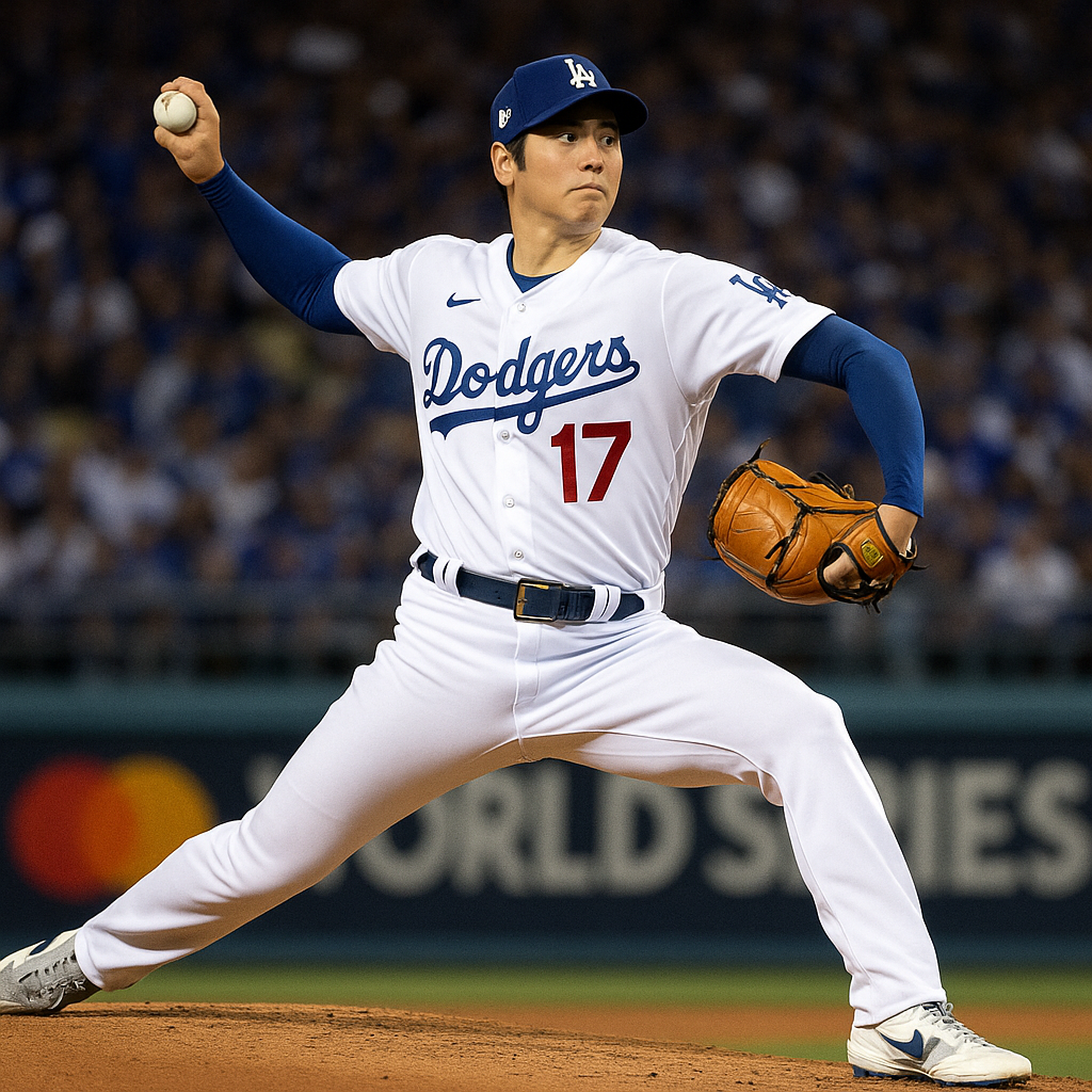 Shohei Ohtani pitching for Dodgers Game 4 World Series October 28 2025