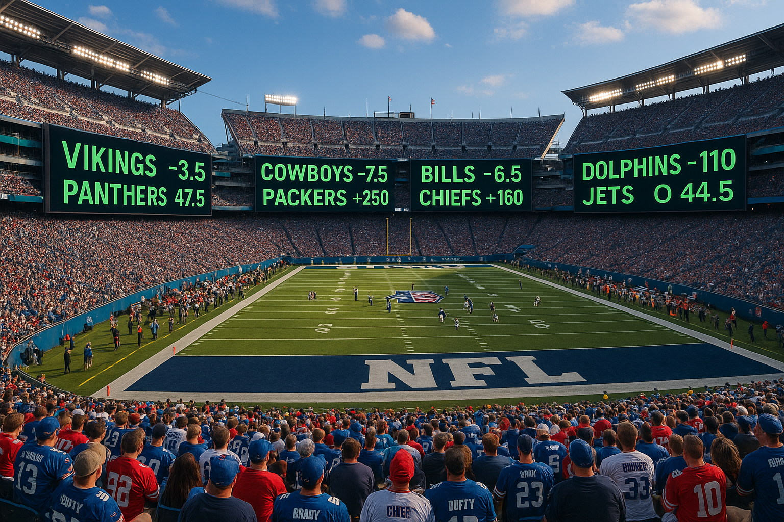 NFL stadium with betting odds displayed on screens representing the record-breaking betting market