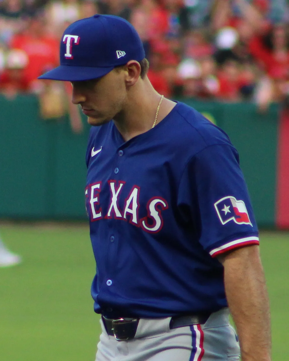 Wyatt Langford Texas Rangers outfielder centered action photo at the plate Yankee Stadium Rangers team total over 3.5 vs Yankees Will Warren regression Nathan Eovaldi May 7 2026