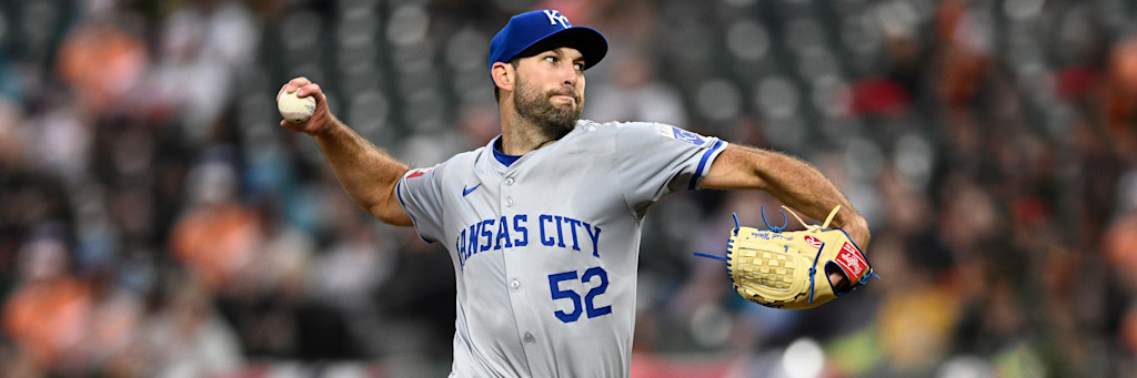 Michael Wacha Kansas City Royals right-handed starting pitcher delivering against the Athletics at Sutter Health Park April 29 2026 plus-money road moneyline play