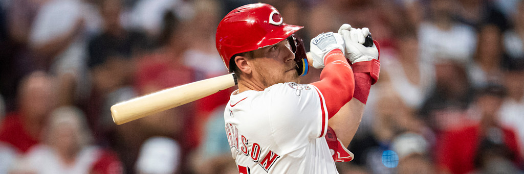 Tyler Stephenson of the Cincinnati Reds swings at the plate during a 2026 home game
