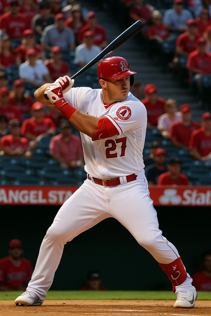 Mike Trout batting at Angel Stadium