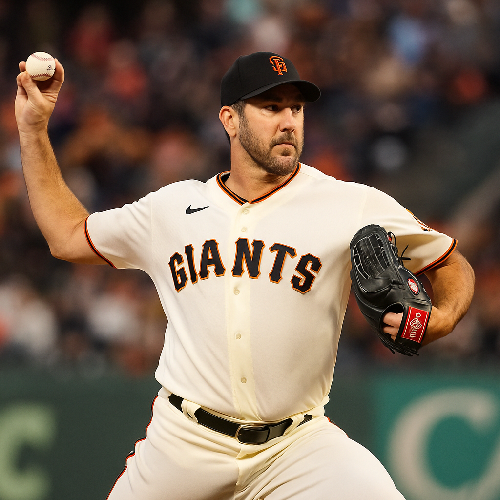 Justin Verlander pitching for the San Francisco Giants at Oracle Park